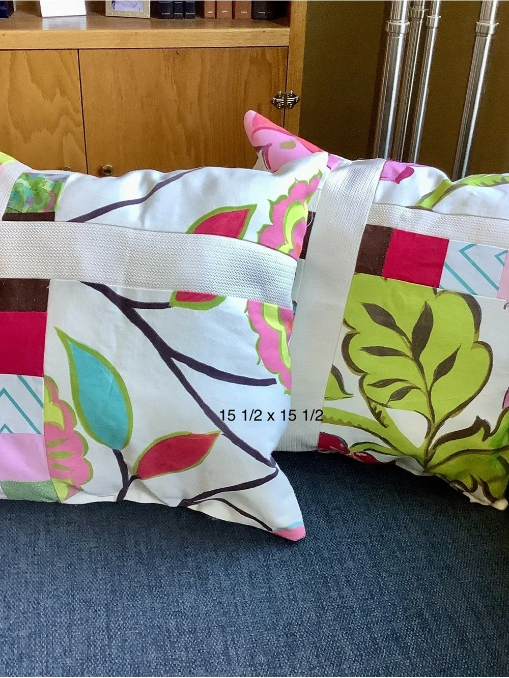 Set of Decorative Throw Pillows in White with Bright Floral Print